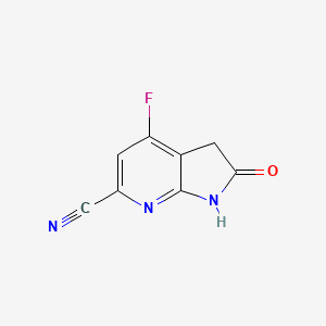 molecular formula C8H4FN3O B11760552 4-fluoro-2-oxo-1H,2H,3H-pyrrolo[2,3-b]pyridine-6-carbonitrile 