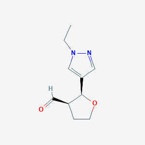 molecular formula C10H14N2O2 B11760561 (2S,3R)-2-(1-ethyl-1H-pyrazol-4-yl)oxolane-3-carbaldehyde 