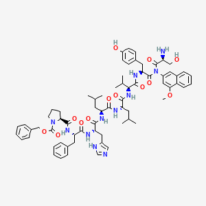 benzyl (2S)-2-{[(1S)-1-{[(1S)-1-{[(1S)-1-{[(1S)-1-{[(1S)-1-{[(1S)-1-{[(2S)-2-amino-3-hydroxypropanoyl](4-methoxynaphthalen-2-yl)carbamoyl}-2-(4-hydroxyphenyl)ethyl]carbamoyl}-2-methylpropyl]carbamoyl}-3-methylbutyl]carbamoyl}-3-methylbutyl]carbamoyl}-2-(1H-imidazol-5-yl)ethyl]carbamoyl}-2-phenylethyl]carbamoyl}pyrrolidine-1-carboxylate