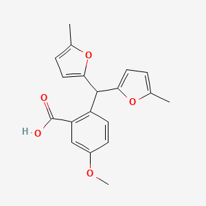 molecular formula C19H18O5 B11764713 2-(Bis(5-methylfuran-2-yl)methyl)-5-methoxybenzoic acid 