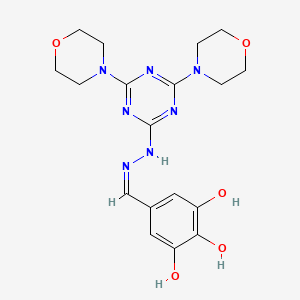 molecular formula C18H23N7O5 B11764948 5-[(Z)-[(4,6-dimorpholin-4-yl-1,3,5-triazin-2-yl)hydrazinylidene]methyl]benzene-1,2,3-triol 