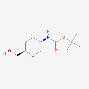 molecular formula C11H21NO4 B11765889 tert-Butyl ((3S,6R)-6-(hydroxymethyl)tetrahydro-2H-pyran-3-yl)carbamate 