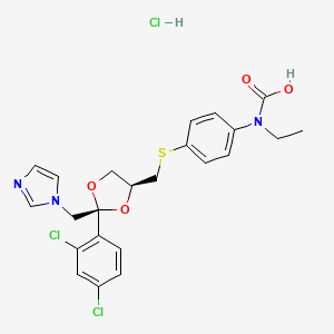 molecular formula C23H24Cl3N3O4S B11765964 (4-(((Cis-2-((1H-imidazol-1-yl)methyl)-2-(2,4-dichlorophenyl)-1,3-dioxolan-4-yl)methyl)thio)phenyl)(ethyl)carbamic acid hydrochloride 