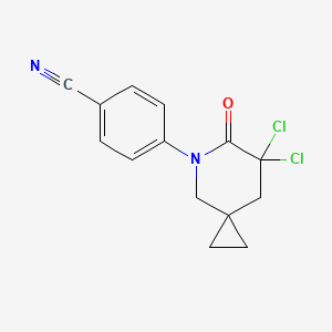 molecular formula C14H12Cl2N2O B11765979 4-(7,7-Dichloro-6-oxo-5-azaspiro[2.5]oct-5-yl)benzonitrile 