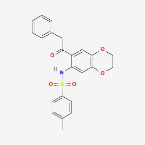 molecular formula C23H21NO5S B11767688 4-Methyl-N-(7-(2-phenylacetyl)-2,3-dihydrobenzo[b][1,4]dioxin-6-yl)benzenesulfonamide 