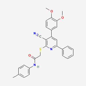 molecular formula C29H25N3O3S B11770399 2-((3-Cyano-4-(3,4-dimethoxyphenyl)-6-phenylpyridin-2-yl)thio)-N-(p-tolyl)acetamide 