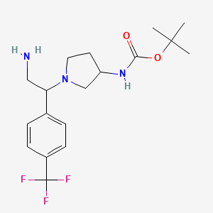 molecular formula C18H26F3N3O2 B11770416 tert-Butyl (1-(2-amino-1-(4-(trifluoromethyl)phenyl)ethyl)pyrrolidin-3-yl)carbamate CAS No. 886365-38-4