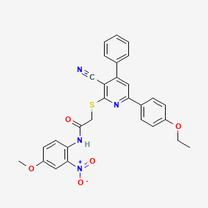 molecular formula C29H24N4O5S B11770463 2-((3-Cyano-6-(4-ethoxyphenyl)-4-phenylpyridin-2-yl)thio)-N-(4-methoxy-2-nitrophenyl)acetamide 