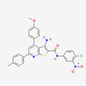 molecular formula C28H21ClN4O4S B11770487 3-Amino-N-(4-chloro-3-nitrophenyl)-4-(4-methoxyphenyl)-6-(p-tolyl)thieno[2,3-b]pyridine-2-carboxamide 