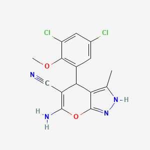 6-Amino-4-(3,5-dichloro-2-methoxyphenyl)-3-methyl-1,4-dihydropyrano[2,3-c]pyrazole-5-carbonitrile