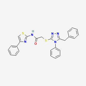 molecular formula C26H21N5OS2 B11770489 2-((5-Benzyl-4-phenyl-4H-1,2,4-triazol-3-yl)thio)-N-(4-phenylthiazol-2-yl)acetamide 