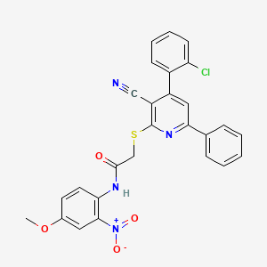 molecular formula C27H19ClN4O4S B11770626 2-((4-(2-Chlorophenyl)-3-cyano-6-phenylpyridin-2-yl)thio)-N-(4-methoxy-2-nitrophenyl)acetamide 