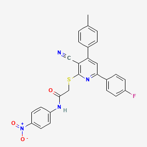 2-((3-Cyano-6-(4-fluorophenyl)-4-(p-tolyl)pyridin-2-yl)thio)-N-(4-nitrophenyl)acetamide