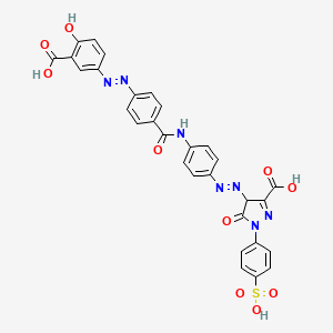 molecular formula C30H21N7O10S B11770775 4-((4-(4-((3-Carboxy-4-hydroxyphenyl)diazenyl)benzamido)phenyl)diazenyl)-5-oxo-1-(4-sulfophenyl)-4,5-dihydro-1H-pyrazole-3-carboxylic acid 