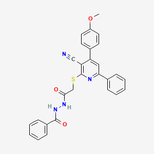 molecular formula C28H22N4O3S B11771158 N'-(2-((3-Cyano-4-(4-methoxyphenyl)-6-phenylpyridin-2-yl)thio)acetyl)benzohydrazide 