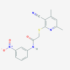 molecular formula C16H14N4O3S B11771244 2-((3-Cyano-4,6-dimethylpyridin-2-yl)thio)-N-(3-nitrophenyl)acetamide 