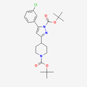 molecular formula C24H32ClN3O4 B11771265 tert-Butyl 4-(1-(tert-butoxycarbonyl)-5-(3-chlorophenyl)-1H-pyrazol-3-yl)piperidine-1-carboxylate 