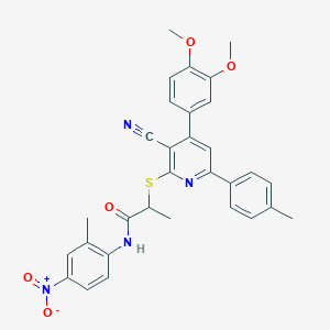 2-((3-Cyano-4-(3,4-dimethoxyphenyl)-6-(p-tolyl)pyridin-2-yl)thio)-N-(2-methyl-4-nitrophenyl)propanamide