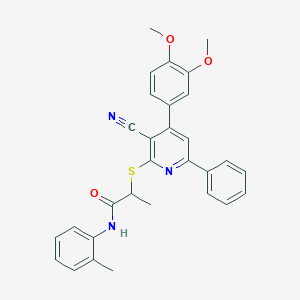 2-((3-Cyano-4-(3,4-dimethoxyphenyl)-6-phenylpyridin-2-yl)thio)-N-(o-tolyl)propanamide