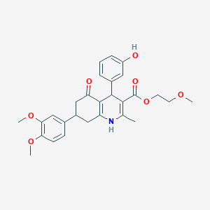 molecular formula C28H31NO7 B11771328 2-Methoxyethyl 7-(3,4-dimethoxyphenyl)-4-(3-hydroxyphenyl)-2-methyl-5-oxo-1,4,5,6,7,8-hexahydroquinoline-3-carboxylate 