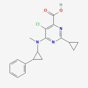 molecular formula C18H18ClN3O2 B11771364 5-Chloro-2-cyclopropyl-6-(methyl(2-phenylcyclopropyl)amino)pyrimidine-4-carboxylic acid 