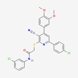 molecular formula C28H21Cl2N3O3S B11771383 N-(3-Chlorophenyl)-2-((6-(4-chlorophenyl)-3-cyano-4-(3,4-dimethoxyphenyl)pyridin-2-yl)thio)acetamide 