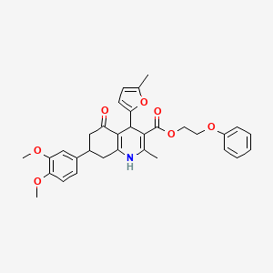 2-Phenoxyethyl 7-(3,4-dimethoxyphenyl)-2-methyl-4-(5-methylfuran-2-yl)-5-oxo-1,4,5,6,7,8-hexahydroquinoline-3-carboxylate