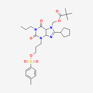 molecular formula C29H42N4O7S B11771567 (8-Cyclopentyl-2,6-dioxo-1-propyl-3-(3-(tosyloxy)propyl)-3,4,5,6-tetrahydro-1H-purin-7(2H)-yl)methyl pivalate 