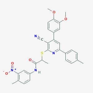 molecular formula C31H28N4O5S B11771686 2-((3-Cyano-4-(3,4-dimethoxyphenyl)-6-(p-tolyl)pyridin-2-yl)thio)-N-(4-methyl-3-nitrophenyl)propanamide 