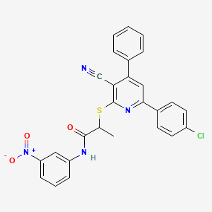 2-((6-(4-Chlorophenyl)-3-cyano-4-phenylpyridin-2-yl)thio)-N-(3-nitrophenyl)propanamide