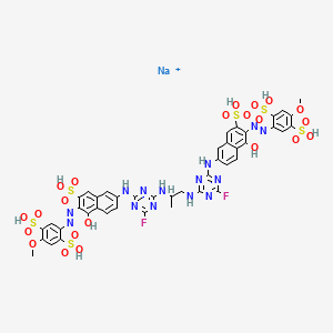 Sodium;2-[[6-[[4-fluoro-6-[1-[[4-fluoro-6-[[5-hydroxy-6-[(4-methoxy-2,5-disulfophenyl)diazenyl]-7-sulfonaphthalen-2-yl]amino]-1,3,5-triazin-2-yl]amino]propan-2-ylamino]-1,3,5-triazin-2-yl]amino]-1-hydroxy-3-sulfonaphthalen-2-yl]diazenyl]-5-methoxybenzene-1,4-disulfonic acid