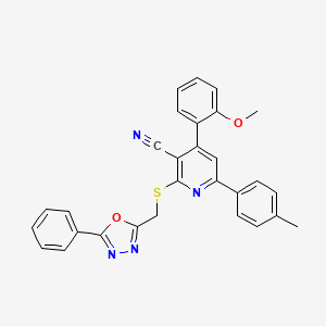 4-(2-Methoxy-phenyl)-2-(5-phenyl-[1,3,4]oxadiazol-2-ylmethylsulfanyl)-6-p-tolyl-nicotinonitrile