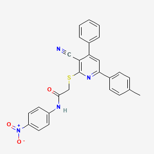 2-((3-Cyano-4-phenyl-6-(p-tolyl)pyridin-2-yl)thio)-N-(4-nitrophenyl)acetamide