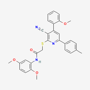 2-((3-Cyano-4-(2-methoxyphenyl)-6-(p-tolyl)pyridin-2-yl)thio)-N-(2,5-dimethoxyphenyl)acetamide