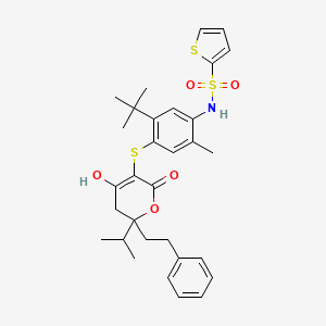 N-(5-(tert-Butyl)-4-((4-hydroxy-6-isopropyl-2-oxo-6-phenethyl-5,6-dihydro-2H-pyran-3-yl)thio)-2-methylphenyl)thiophene-2-sulfonamide