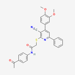 molecular formula C30H25N3O4S B11772950 N-(4-Acetylphenyl)-2-((3-cyano-4-(3,4-dimethoxyphenyl)-6-phenylpyridin-2-yl)thio)acetamide 