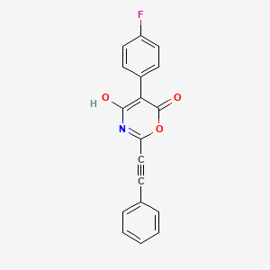 molecular formula C18H10FNO3 B11772960 5-(4-Fluorophenyl)-4-hydroxy-2-(phenylethynyl)-6H-1,3-oxazin-6-one 