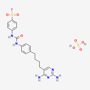 molecular formula C21H25FN6O7S2 B11772983 4-(3-(4-(4-(2,4-Diaminopyrimidin-5-yl)butyl)phenyl)ureido)benzene-1-sulfonyl fluoride sulfate CAS No. 21877-96-3