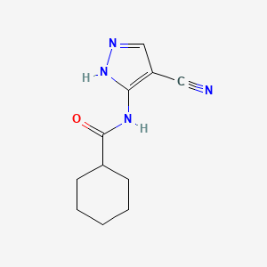 molecular formula C11H14N4O B1177343 N-(4-cyano-1H-pyrazol-5-yl)cyclohexanecarboxamide 