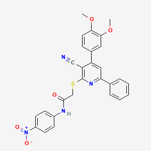 2-((3-Cyano-4-(3,4-dimethoxyphenyl)-6-phenylpyridin-2-yl)thio)-N-(4-nitrophenyl)acetamide