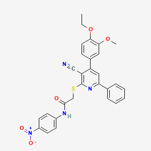 2-((3-Cyano-4-(4-ethoxy-3-methoxyphenyl)-6-phenylpyridin-2-yl)thio)-N-(4-nitrophenyl)acetamide