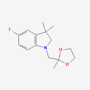 molecular formula C15H20FNO2 B11775255 5-Fluoro-3,3-dimethyl-1-((2-methyl-1,3-dioxolan-2-yl)methyl)indoline 