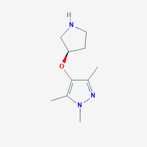 molecular formula C10H17N3O B11775259 1,3,5-trimethyl-4-[(3R)-pyrrolidin-3-yl]oxypyrazole 