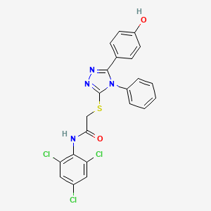 molecular formula C22H15Cl3N4O2S B11775821 2-((5-(4-Hydroxyphenyl)-4-phenyl-4H-1,2,4-triazol-3-yl)thio)-N-(2,4,6-trichlorophenyl)acetamide 