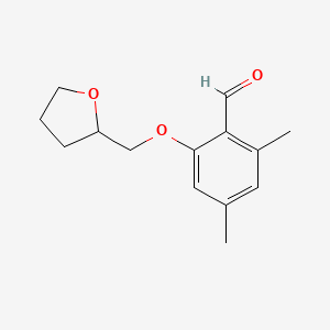 molecular formula C14H18O3 B11775895 2,4-Dimethyl-6-((tetrahydrofuran-2-yl)methoxy)benzaldehyde 