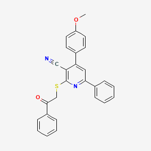 4-(4-Methoxyphenyl)-2-((2-oxo-2-phenylethyl)thio)-6-phenylnicotinonitrile