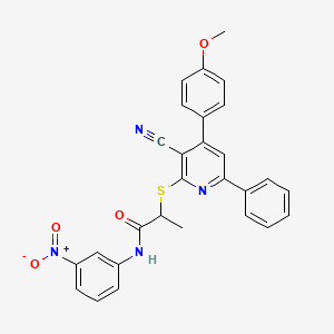 2-((3-Cyano-4-(4-methoxyphenyl)-6-phenylpyridin-2-yl)thio)-N-(3-nitrophenyl)propanamide