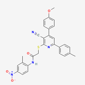 2-((3-Cyano-4-(4-methoxyphenyl)-6-(p-tolyl)pyridin-2-yl)thio)-N-(2-methyl-4-nitrophenyl)acetamide