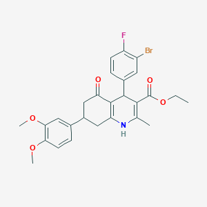 Ethyl 4-(3-bromo-4-fluorophenyl)-7-(3,4-dimethoxyphenyl)-2-methyl-5-oxo-1,4,5,6,7,8-hexahydroquinoline-3-carboxylate