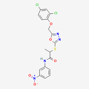 molecular formula C18H14Cl2N4O5S B11780133 2-((5-((2,4-Dichlorophenoxy)methyl)-1,3,4-oxadiazol-2-yl)thio)-N-(3-nitrophenyl)propanamide 